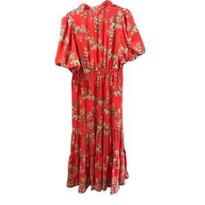 Max Studio Women's Red Baked Apple Feather Blossom Georgette Maxi Dress Size L